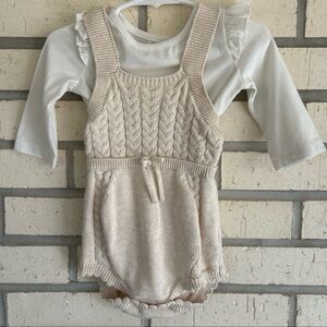 Cat & Jack Cream Knit Romper with White Top